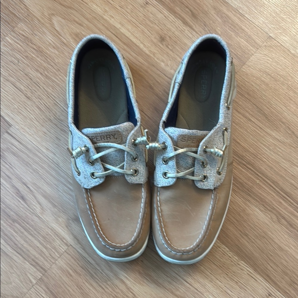 Sperry Tan Moccasin Boat Shoes with Leather Laces